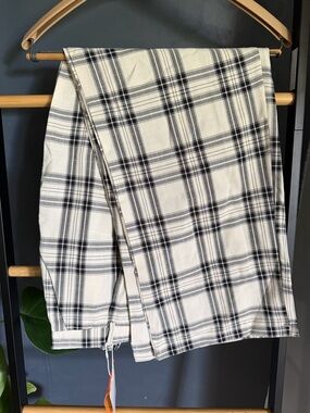 NWT Cream Black Plaid Wide Leg Pants Casual Trousers Straight Leg Studio Fit